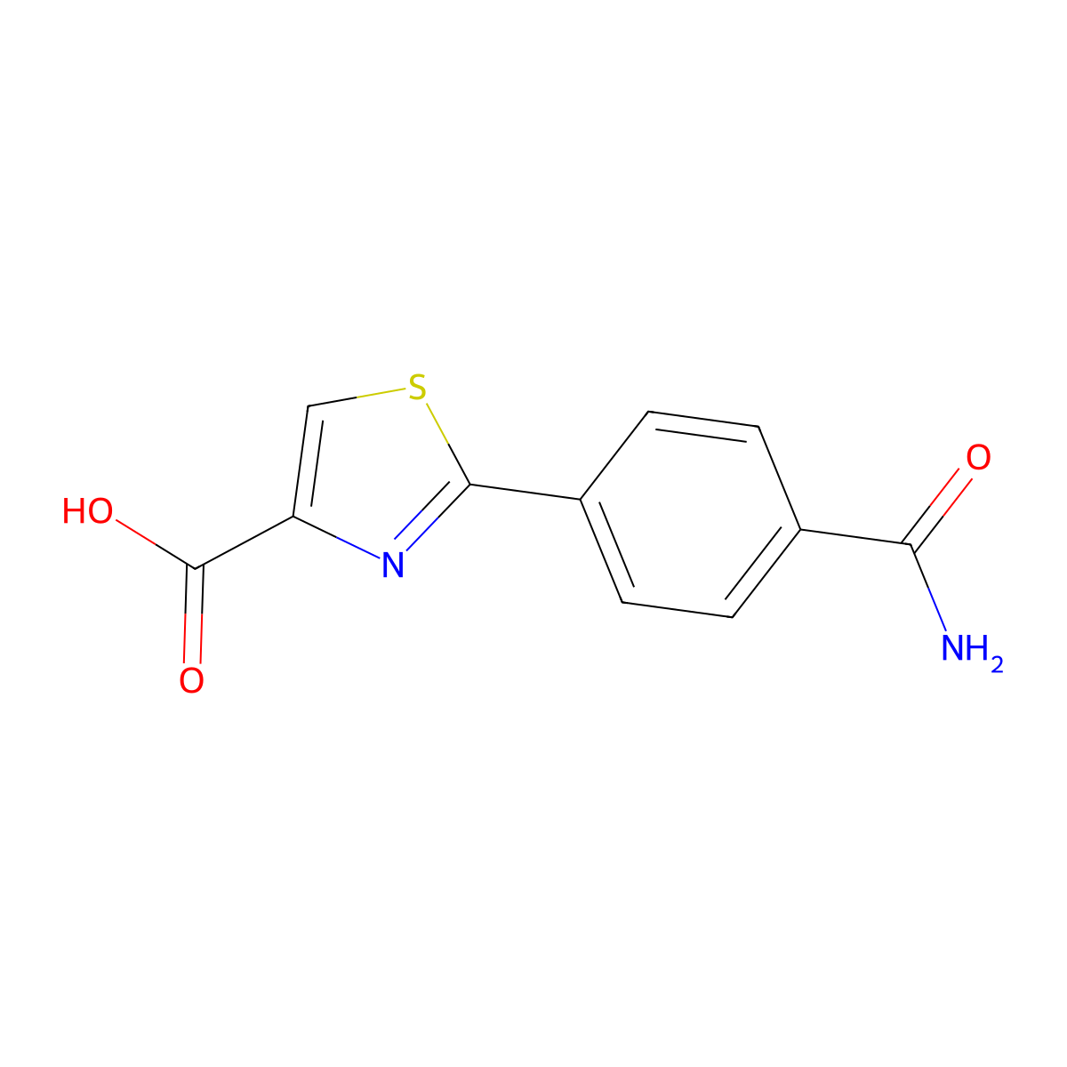 2-(4-Carbamoylphenyl)-1,3-thiazole-4-carboxylic acid molecular structure, CAS 2171859-42-8