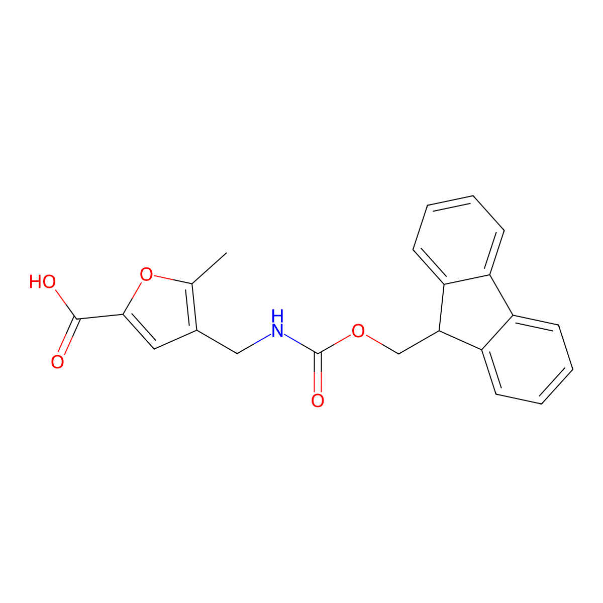 4-(((((9H-fluoren-9-yl)methoxy)carbonyl)amino)methyl)-5-methylfuran-2-carboxylic acid molecular structure, CAS 2171866-52-5
