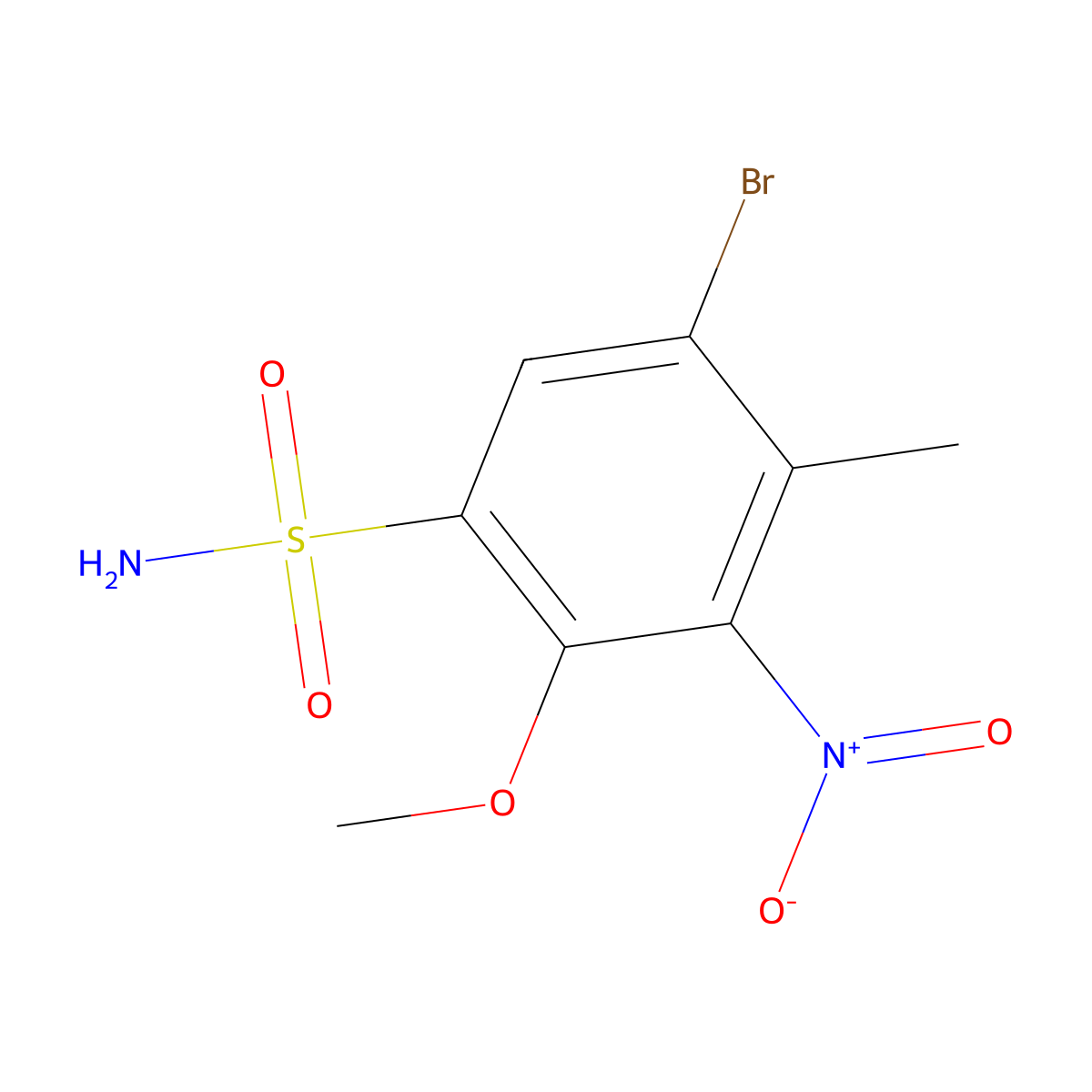 5-Bromo-2-methoxy-4-methyl-3-nitrobenzene-1-sulfonamide molecular structure, CAS 2171869-21-7