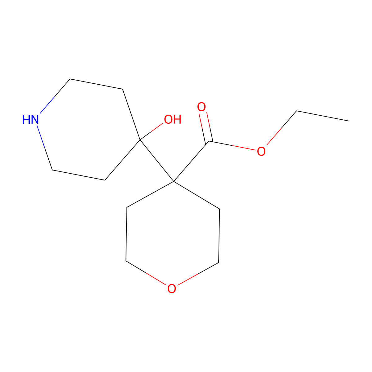 Ethyl 4-(4-hydroxypiperidin-4-yl)oxane-4-carboxylate molecular structure, CAS 2171873-30-4