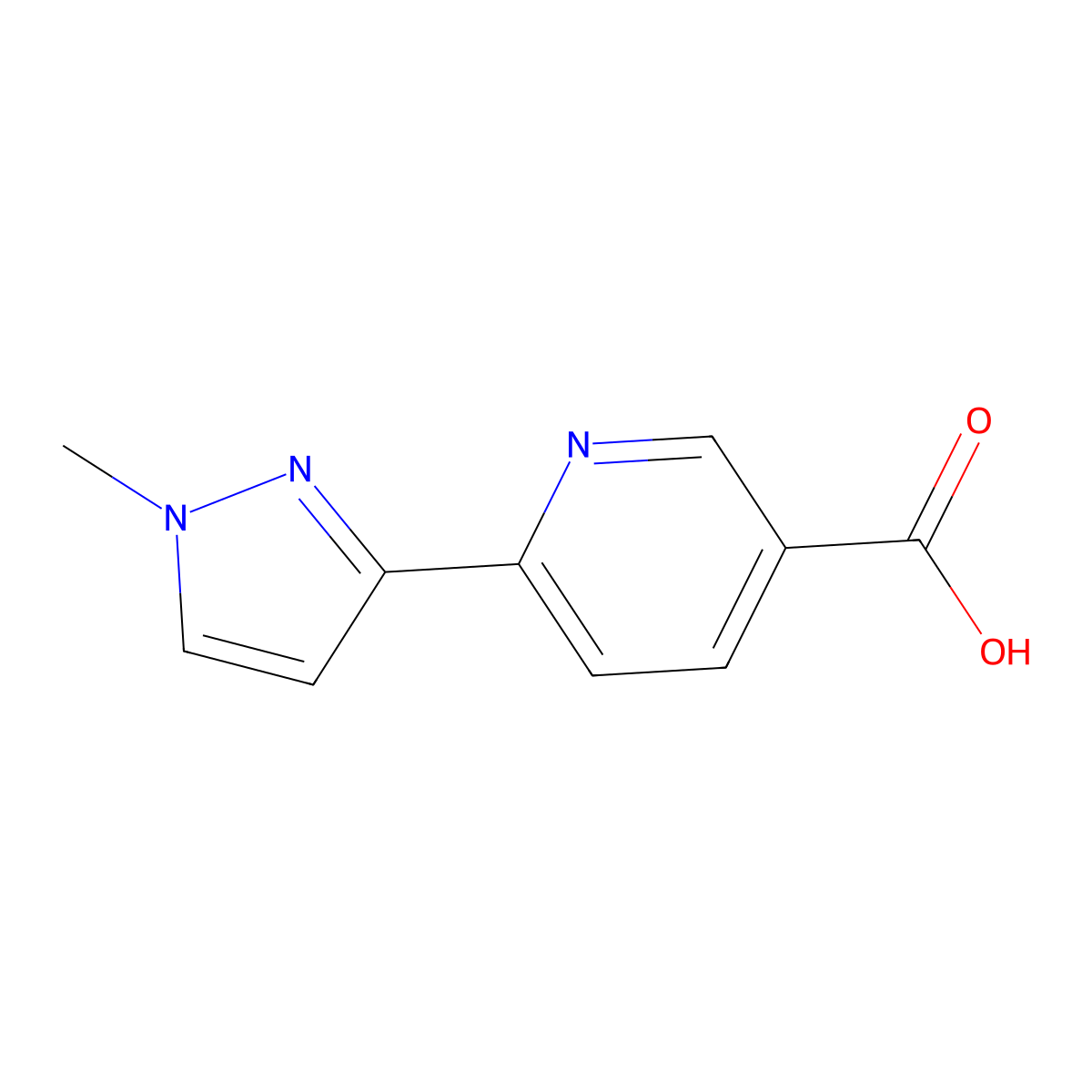 6-(1-methyl-1H-pyrazol-3-yl)pyridine-3-carboxylic acid molecular structure, CAS 2171874-58-9
