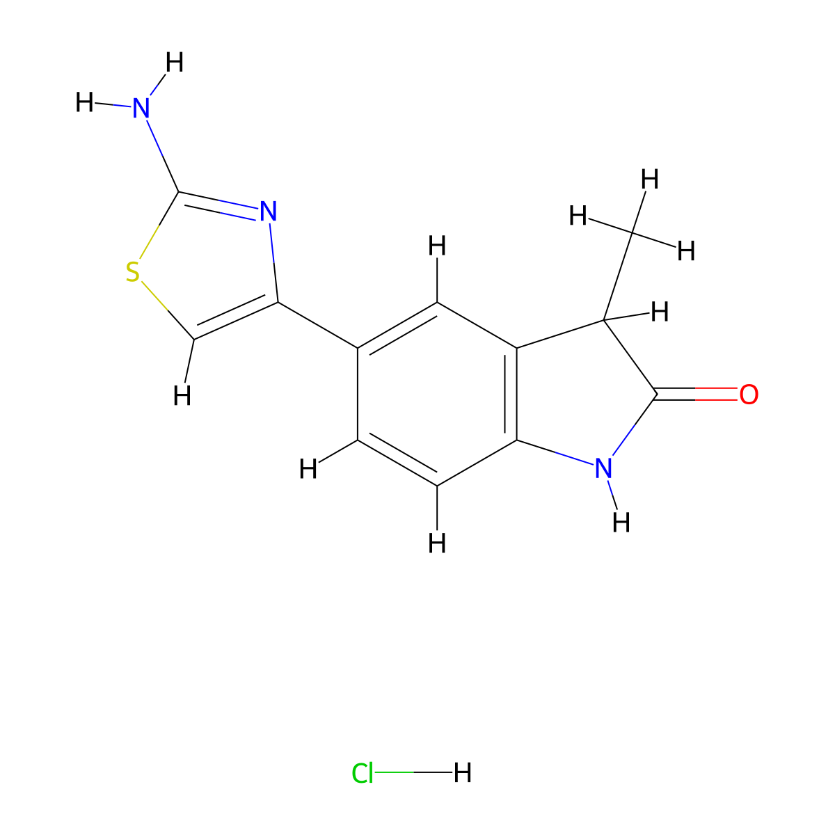 5-(2-amino-1,3-thiazol-4-yl)-3-methyl-2,3-dihydro-1H-indol-2-one hydrochloride molecular structure, CAS 2171878-15-0