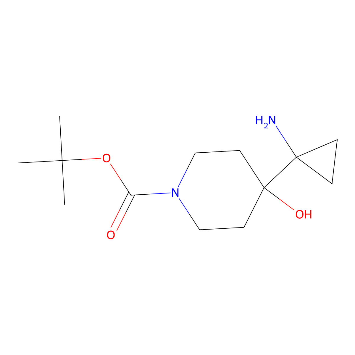 Tert-butyl 4-(1-aminocyclopropyl)-4-hydroxypiperidine-1-carboxylate molecular structure, CAS 2171878-32-1