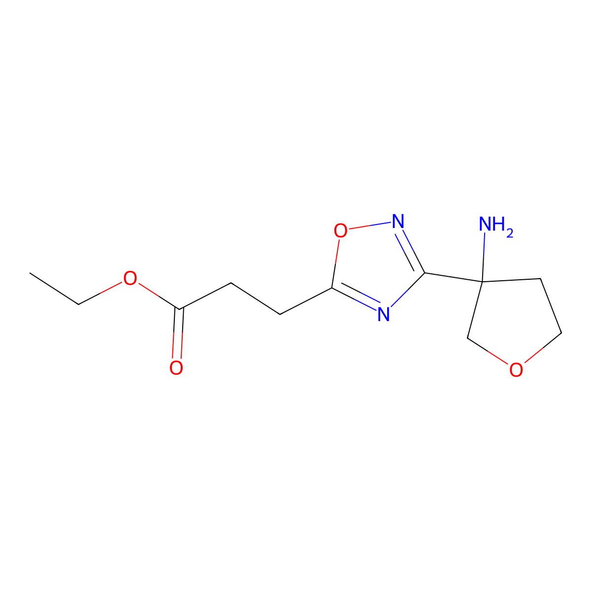 Ethyl 3-[3-(3-aminooxolan-3-yl)-1,2,4-oxadiazol-5-yl]propanoate molecular structure, CAS 2171878-88-7