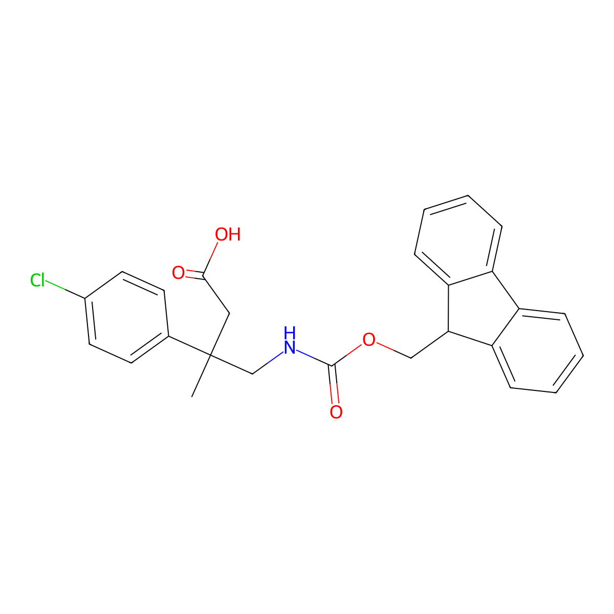 3-(4-chlorophenyl)-4-({[(9H-fluoren-9-yl)methoxy]carbonyl}amino)-3-methylbutanoic acid molecular structure, CAS 2171879-18-6