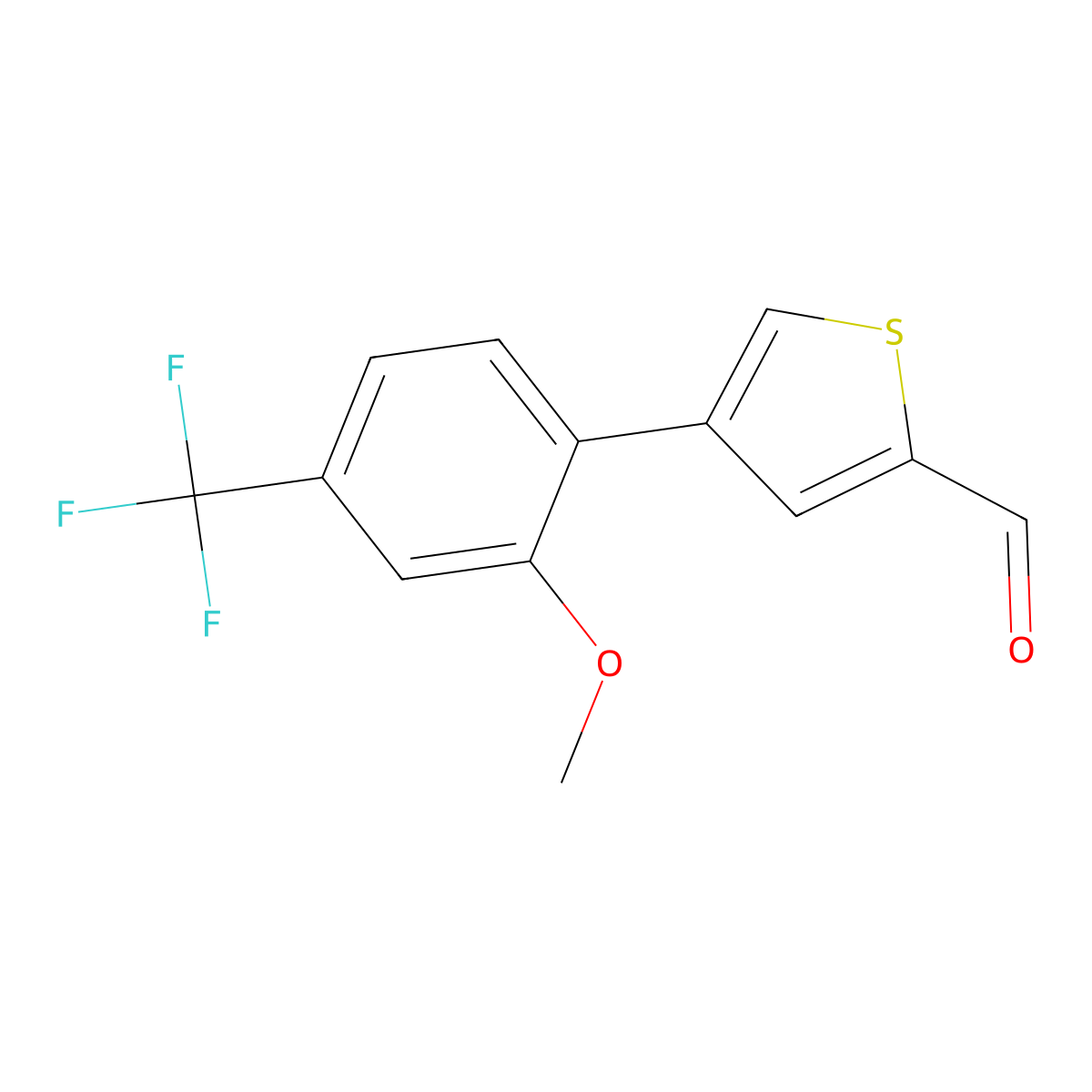 4-[2-Methoxy-4-(trifluoromethyl)phenyl]thiophene-2-carbaldehyde molecular structure, CAS 2171880-63-8