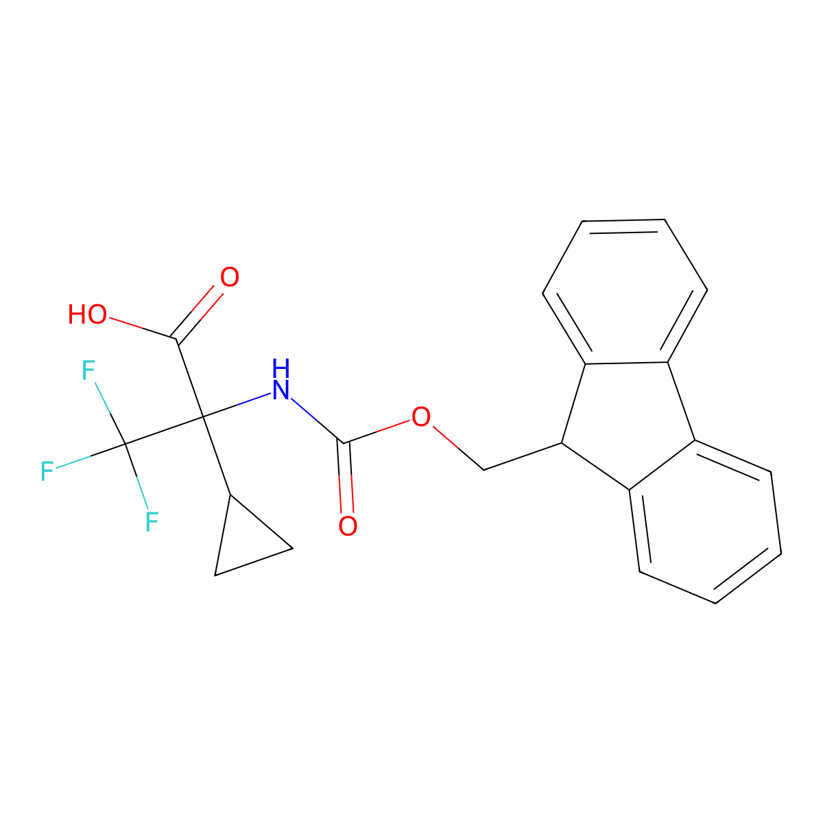 2-cyclopropyl-2-({[(9H-fluoren-9-yl)methoxy]carbonyl}amino)-3,3,3-trifluoropropanoic acid molecular structure, CAS 2171881-62-0