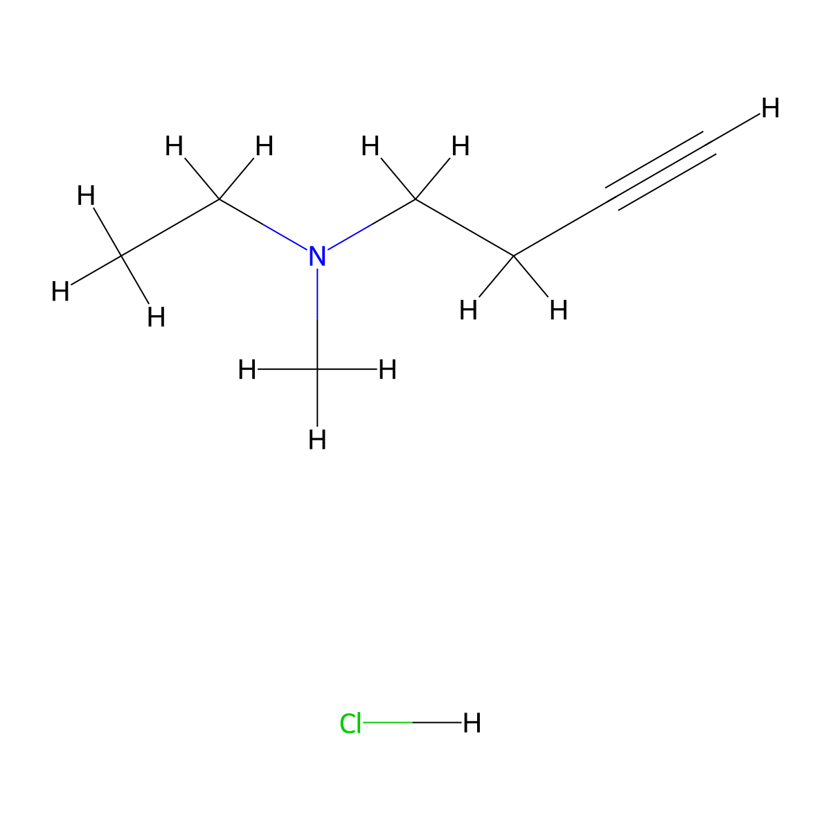 (But-3-yn-1-yl)(ethyl)methylamine hydrochloride molecular structure, CAS 2171881-63-1