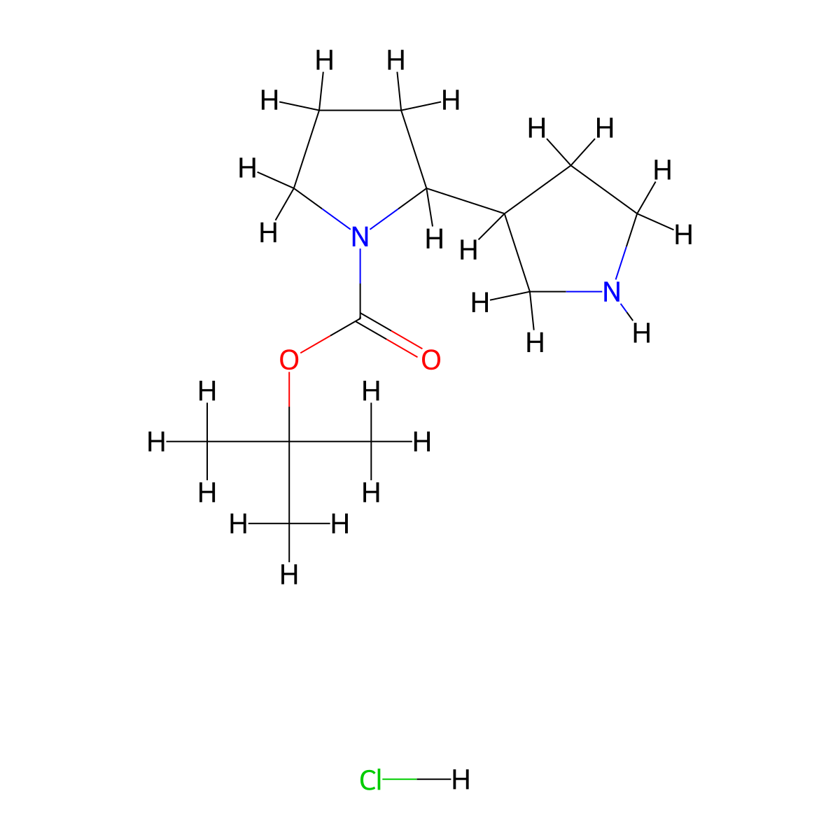 Tert-butyl 2-(pyrrolidin-3-yl)pyrrolidine-1-carboxylate hydrochloride molecular structure, CAS 2171883-42-2