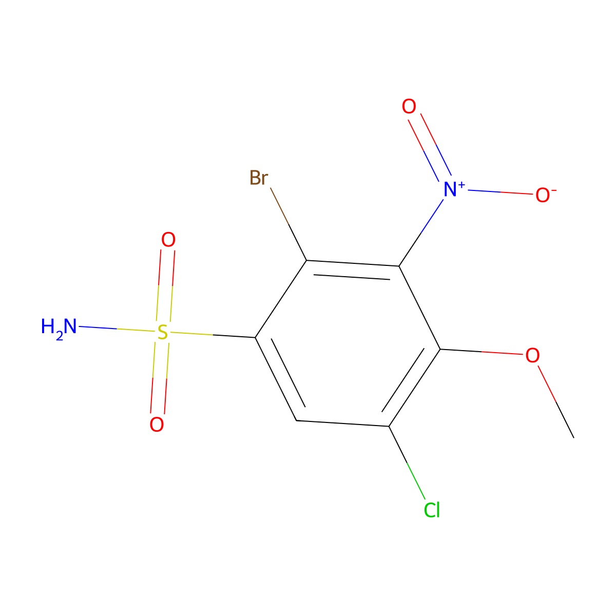 2-Bromo-5-chloro-4-methoxy-3-nitrobenzene-1-sulfonamide molecular structure, CAS 2171886-56-7