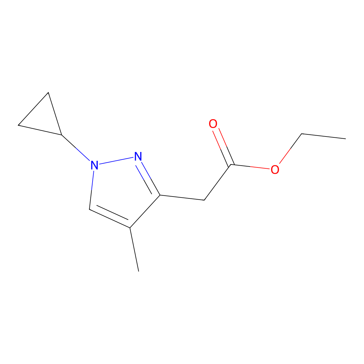 ethyl 2-(1-cyclopropyl-4-methyl-1H-pyrazol-3-yl)acetate molecular structure, CAS 2171887-36-6