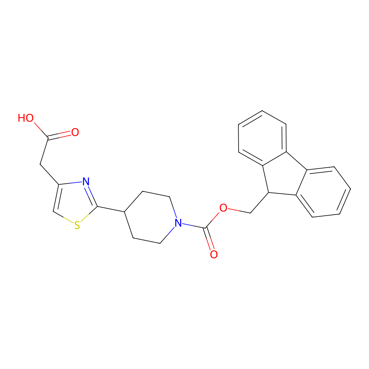 2-(2-(1-(((9H-fluoren-9-yl)methoxy)carbonyl)piperidin-4-yl)-1,3-thiazol-4-yl)acetic acid molecular structure, CAS 2171888-29-0
