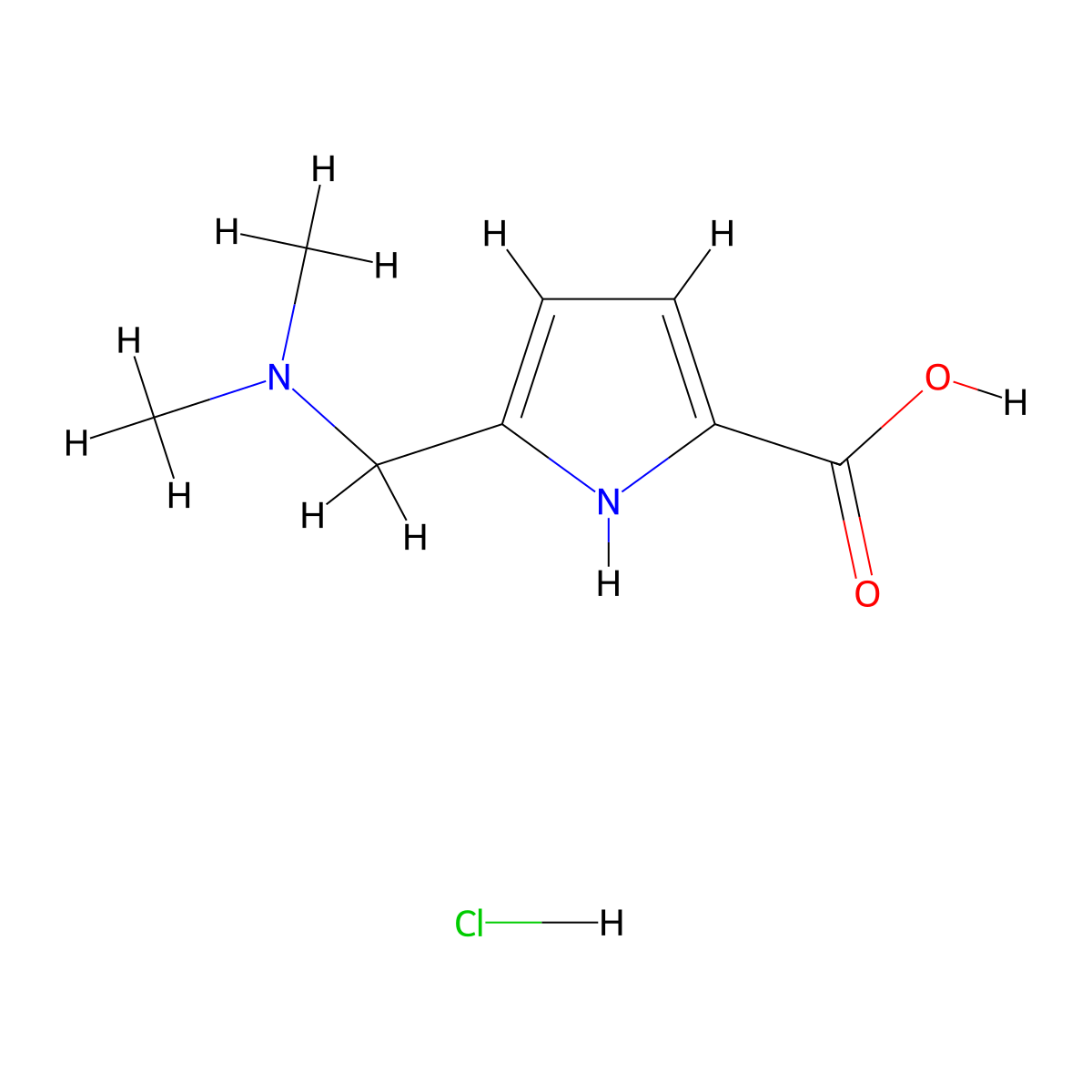 5-[(dimethylamino)methyl]-1H-pyrrole-2-carboxylic acid hydrochloride molecular structure, CAS 2171890-95-0