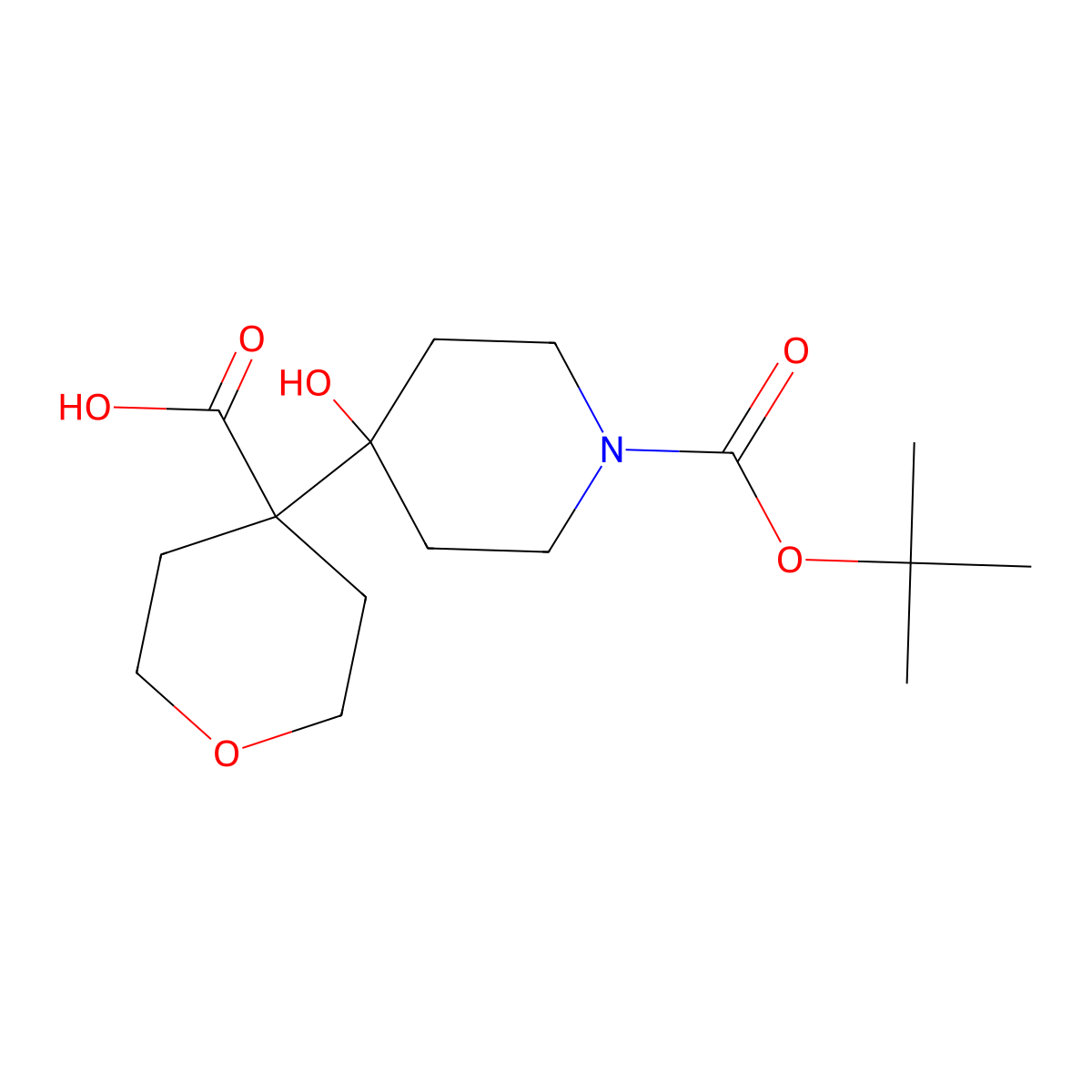 4-{1-[(Tert-butoxy)carbonyl]-4-hydroxypiperidin-4-yl}oxane-4-carboxylic acid molecular structure, CAS 2171895-78-4