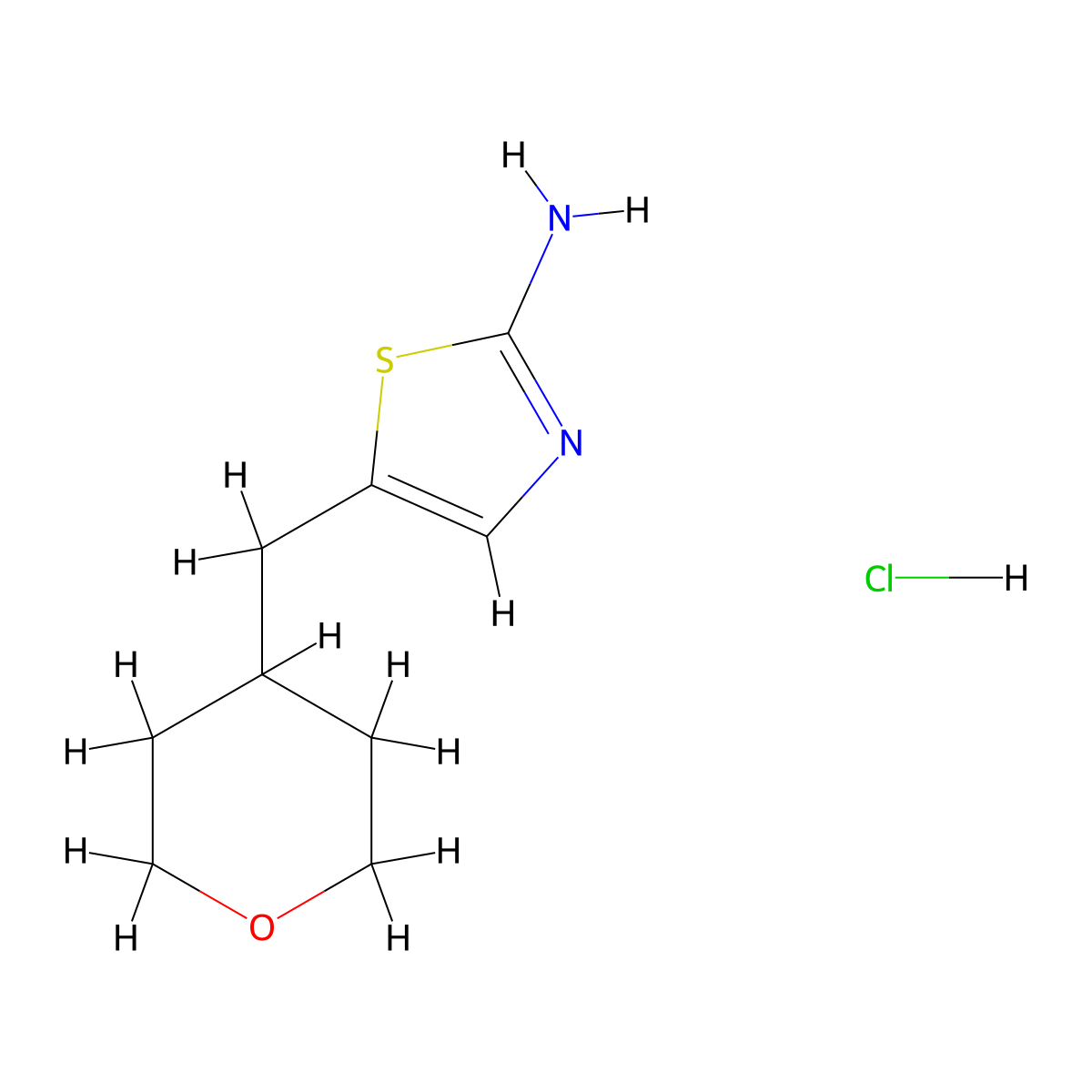 5-(Oxan-4-ylmethyl)-1,3-thiazol-2-amine hydrochloride molecular structure, CAS 2171898-29-4