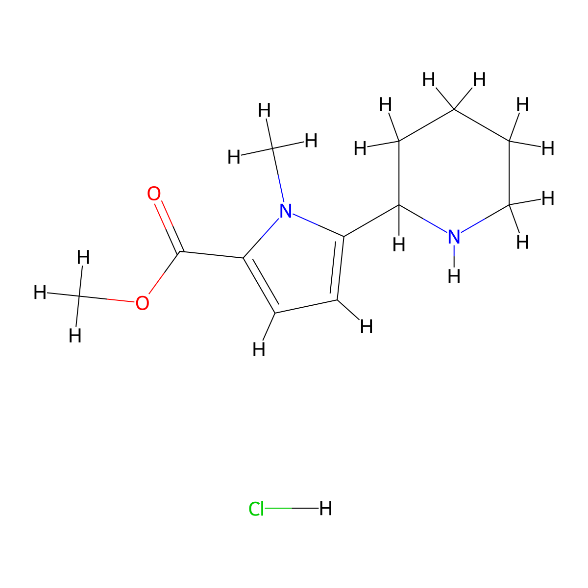 Methyl 1-methyl-5-(piperidin-2-yl)-1H-pyrrole-2-carboxylate hydrochloride molecular structure, CAS 2171900-91-5