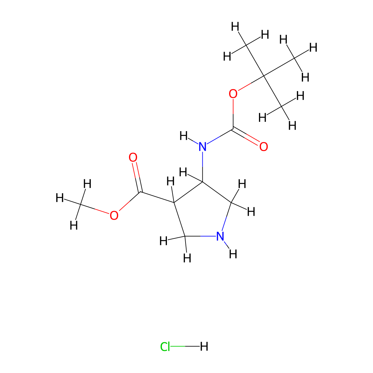 Methyl 4-{[(tert-butoxy)carbonyl]amino}pyrrolidine-3-carboxylate hydrochloride molecular structure, CAS 2171902-24-0