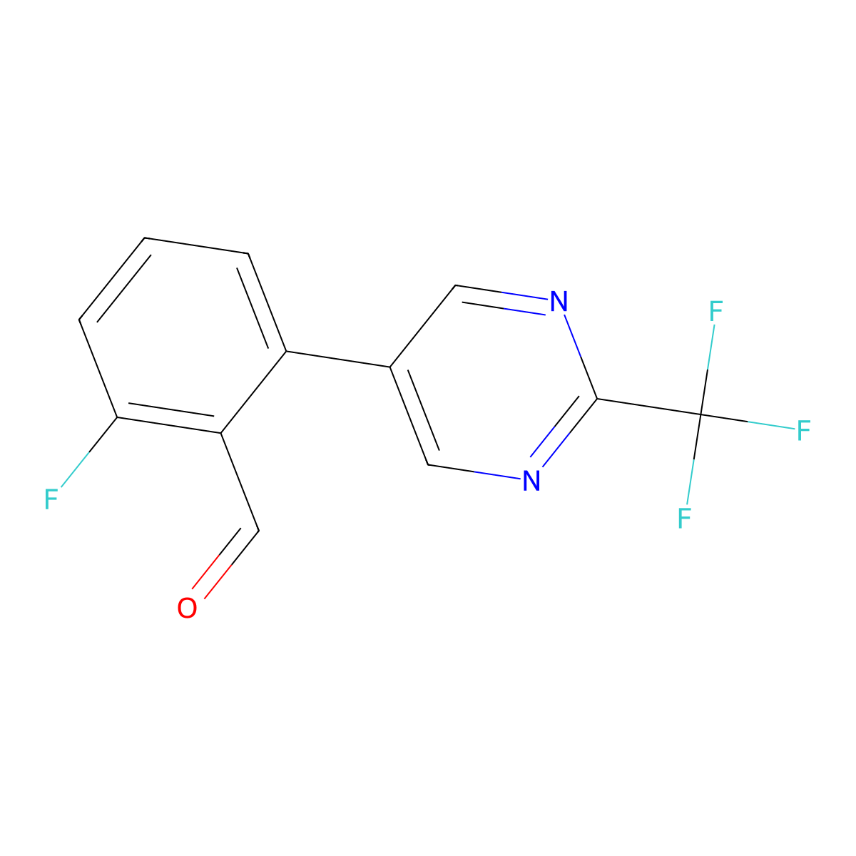 2-Fluoro-6-[2-(trifluoromethyl)pyrimidin-5-yl]benzaldehyde molecular structure, CAS 2171903-18-5