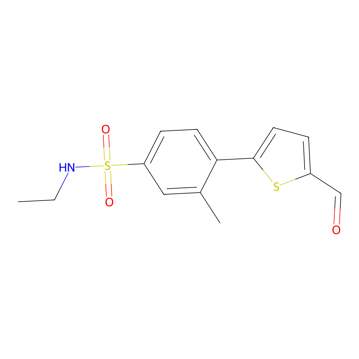 N-ethyl-4-(5-formylthiophen-2-yl)-3-methylbenzene-1-sulfonamide molecular structure, CAS 2171904-69-9
