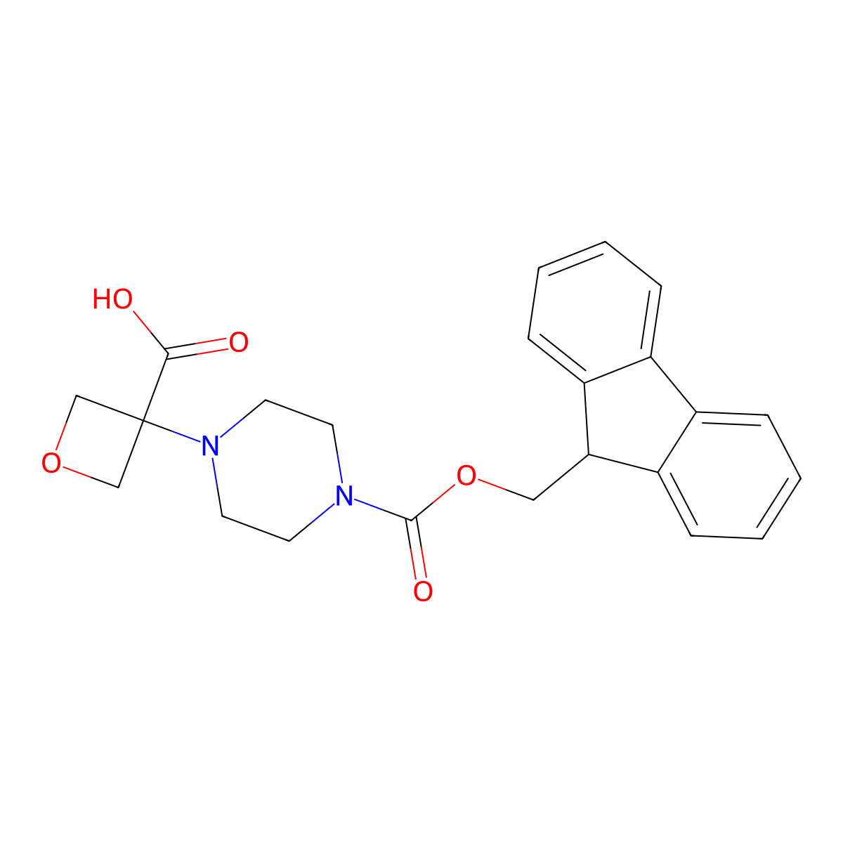 3-(4-{[(9H-fluoren-9-yl)methoxy]carbonyl}piperazin-1-yl)oxetane-3-carboxylic acid molecular structure, CAS 2171909-53-6