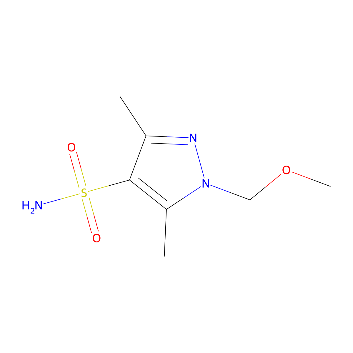 1-(methoxymethyl)-3,5-dimethyl-1H-pyrazole-4-sulfonamide molecular structure, CAS 2171910-26-0
