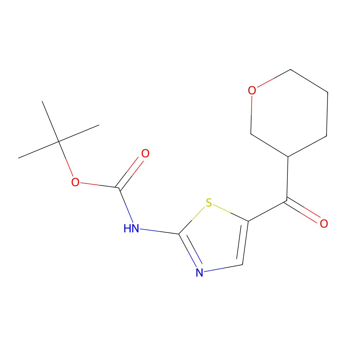 tert-butyl N-[5-(oxane-3-carbonyl)-1,3-thiazol-2-yl]carbamate molecular structure, CAS 2171917-82-9