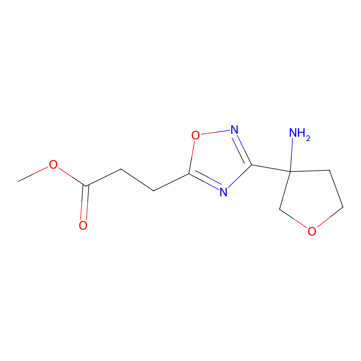 Methyl 3-[3-(3-aminooxolan-3-yl)-1,2,4-oxadiazol-5-yl]propanoate molecular structure, CAS 2171924-15-3