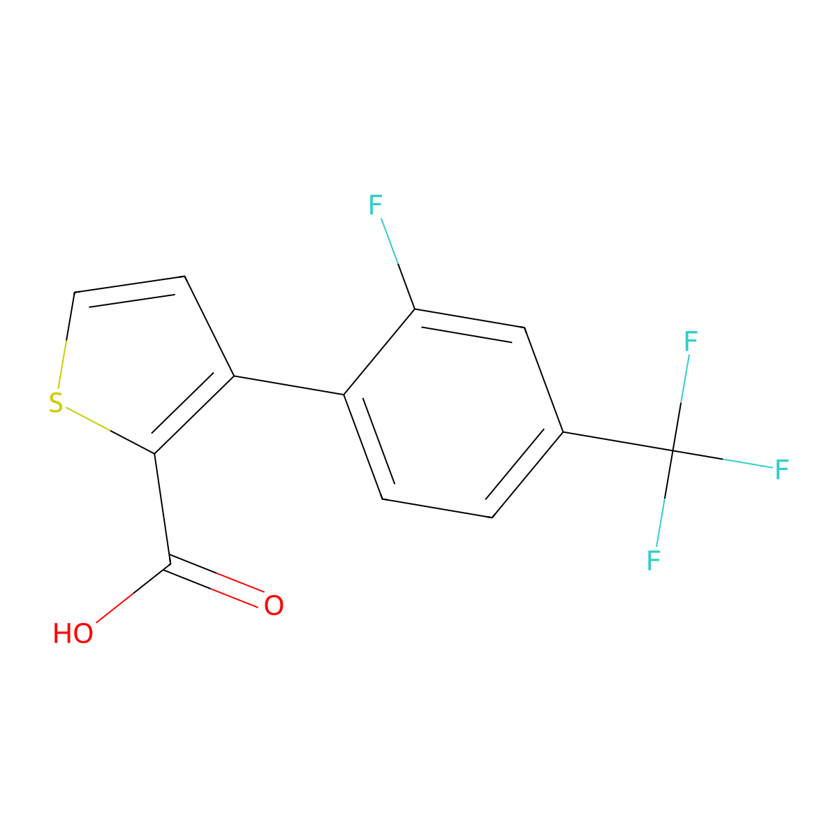 3-[2-Fluoro-4-(trifluoromethyl)phenyl]thiophene-2-carboxylic acid molecular structure, CAS 2171924-20-0