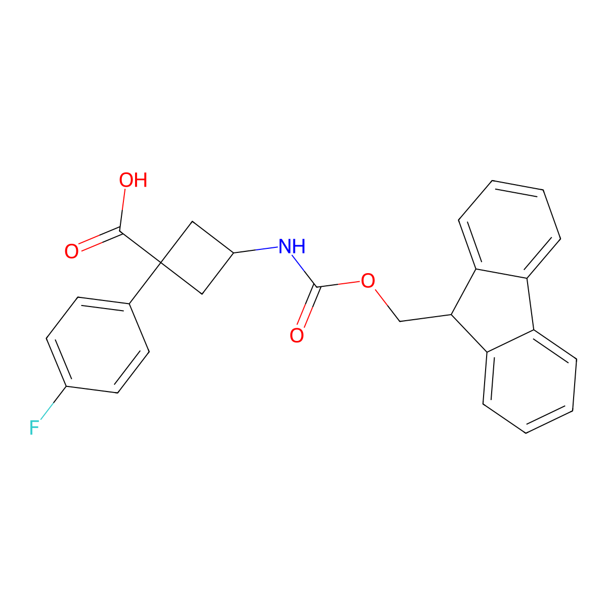 3-({[(9H-fluoren-9-yl)methoxy]carbonyl}amino)-1-(4-fluorophenyl)cyclobutane-1-carboxylic acid molecular structure, CAS 2171927-09-4