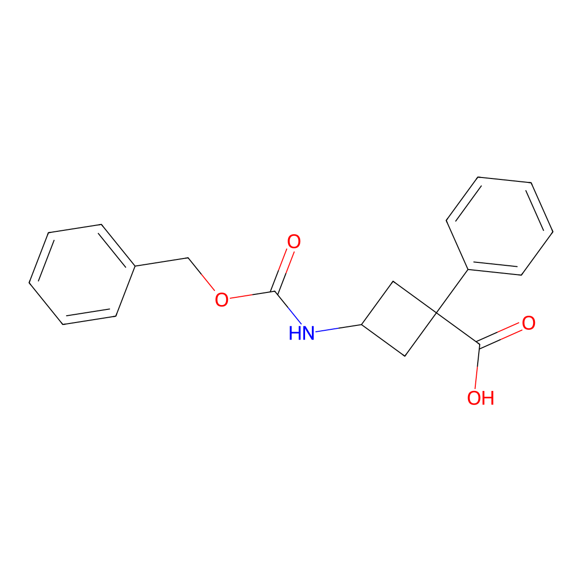 3-{[(Benzyloxy)carbonyl]amino}-1-phenylcyclobutane-1-carboxylic acid molecular structure, CAS 2171933-89-2
