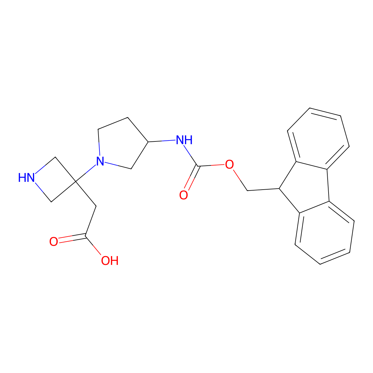 2-{3-[3-({[(9H-fluoren-9-yl)methoxy]carbonyl}amino)pyrrolidin-1-yl]azetidin-3-yl}acetic acid molecular structure, CAS 2171940-52-4