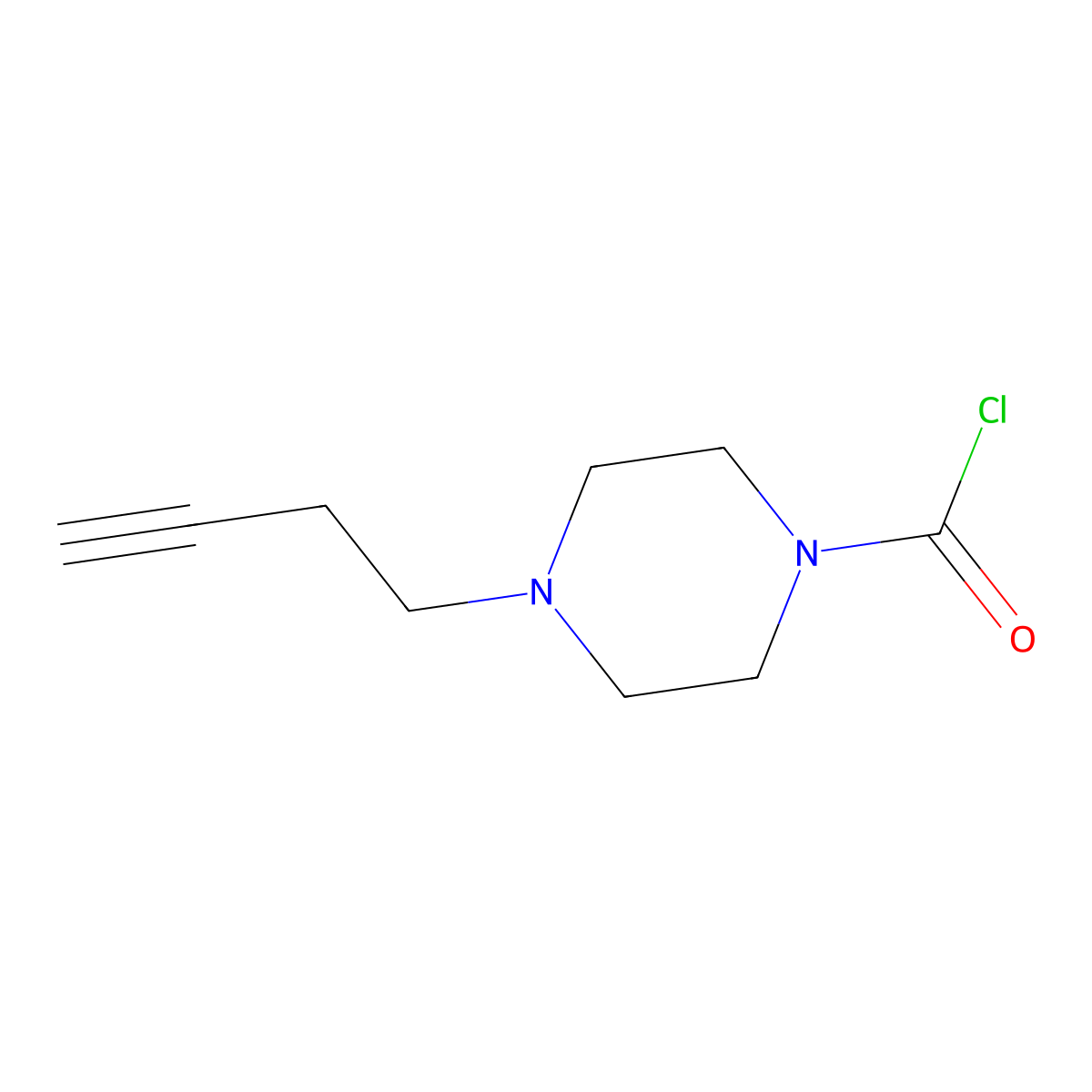 4-(But-3-yn-1-yl)piperazine-1-carbonyl chloride molecular structure, CAS 2171957-11-0