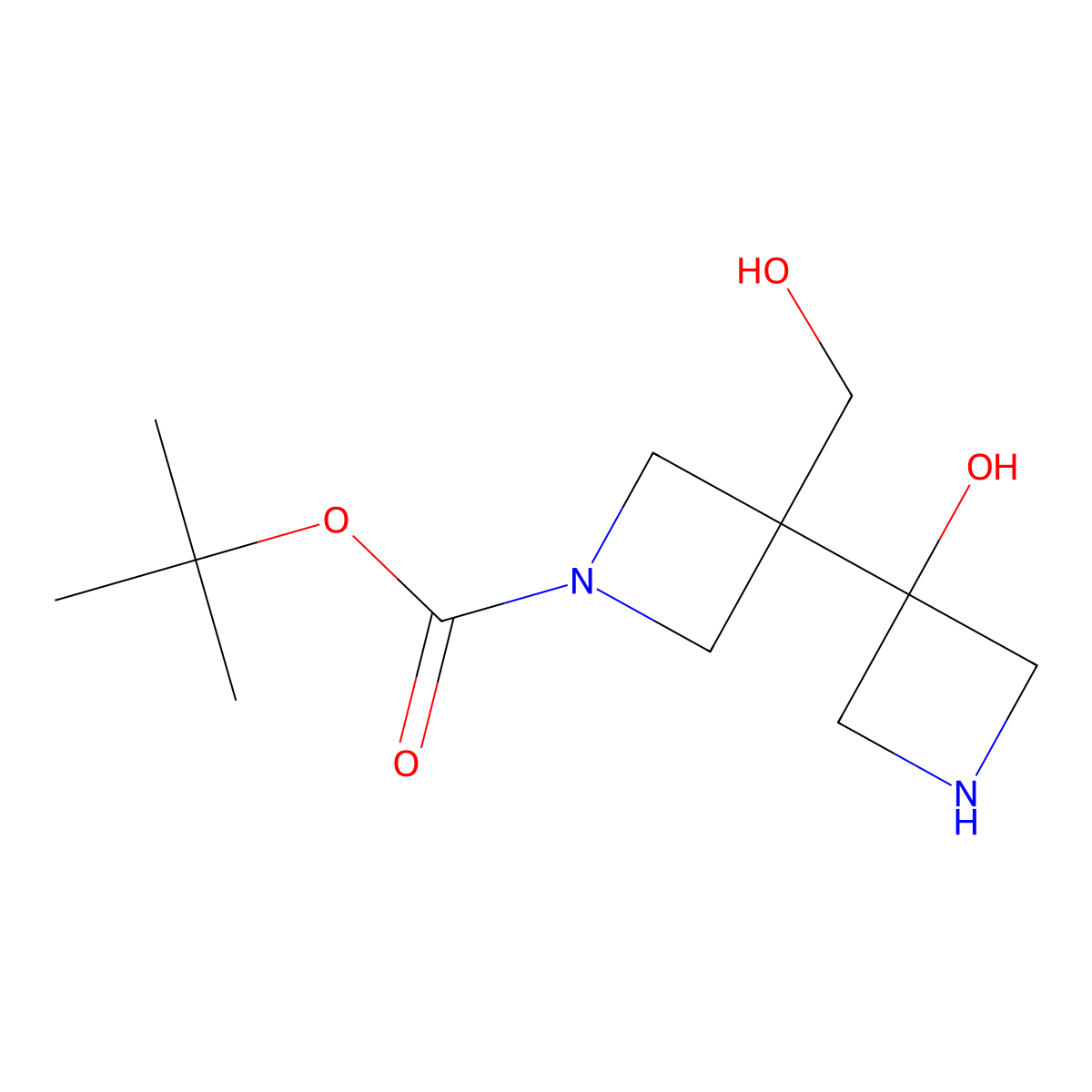 Tert-butyl 3'-hydroxy-3-(hydroxymethyl)-[3,3'-biazetidine]-1-carboxylate molecular structure, CAS 2171960-09-9