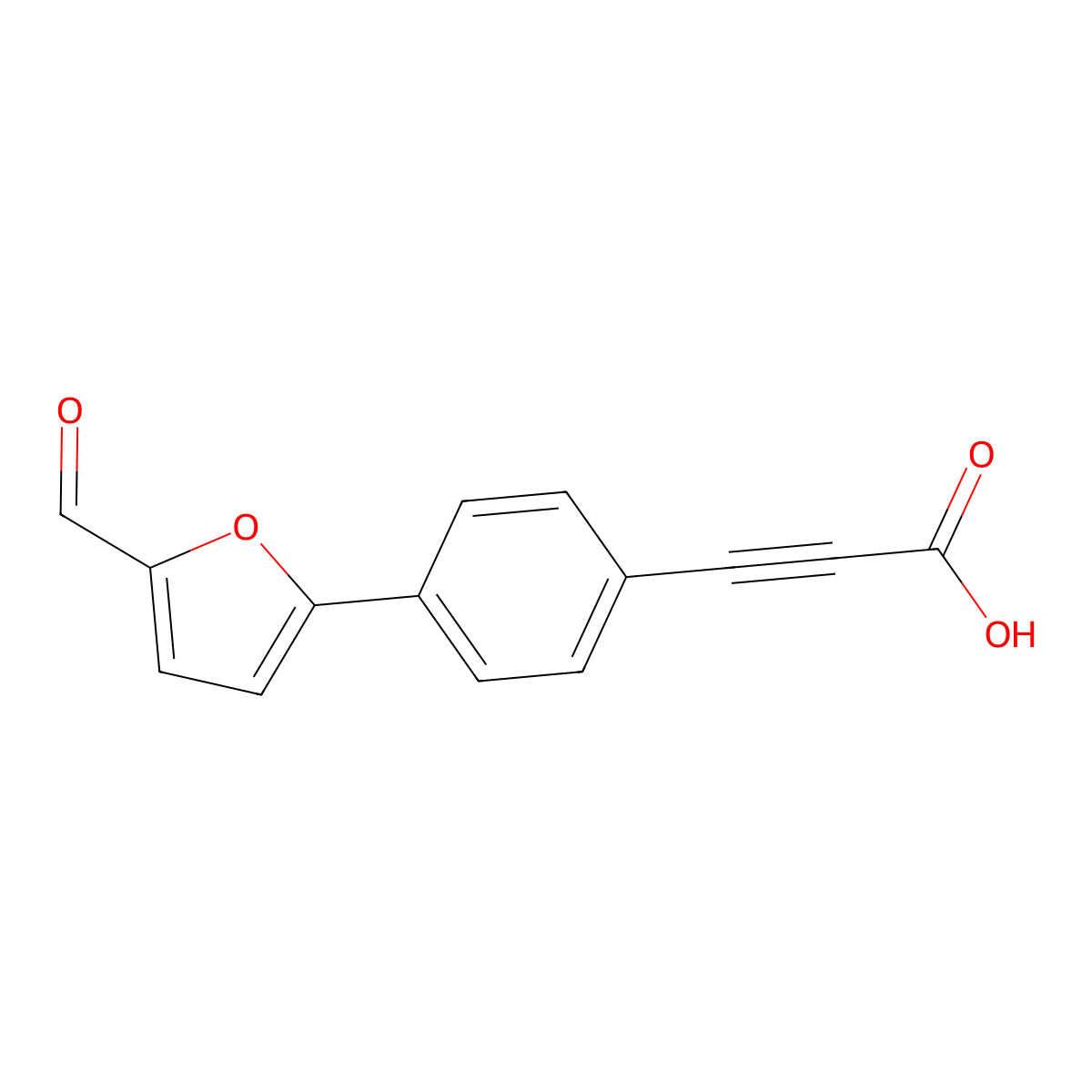 3-[4-(5-Formylfuran-2-yl)phenyl]prop-2-ynoic acid molecular structure, CAS 2171963-72-5