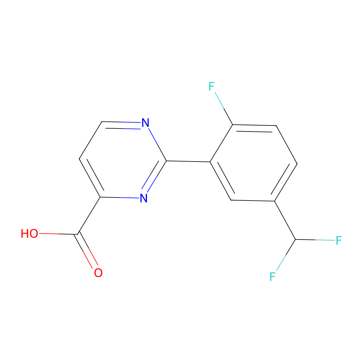 2-[5-(Difluoromethyl)-2-fluorophenyl]pyrimidine-4-carboxylic acid molecular structure, CAS 2171975-84-9
