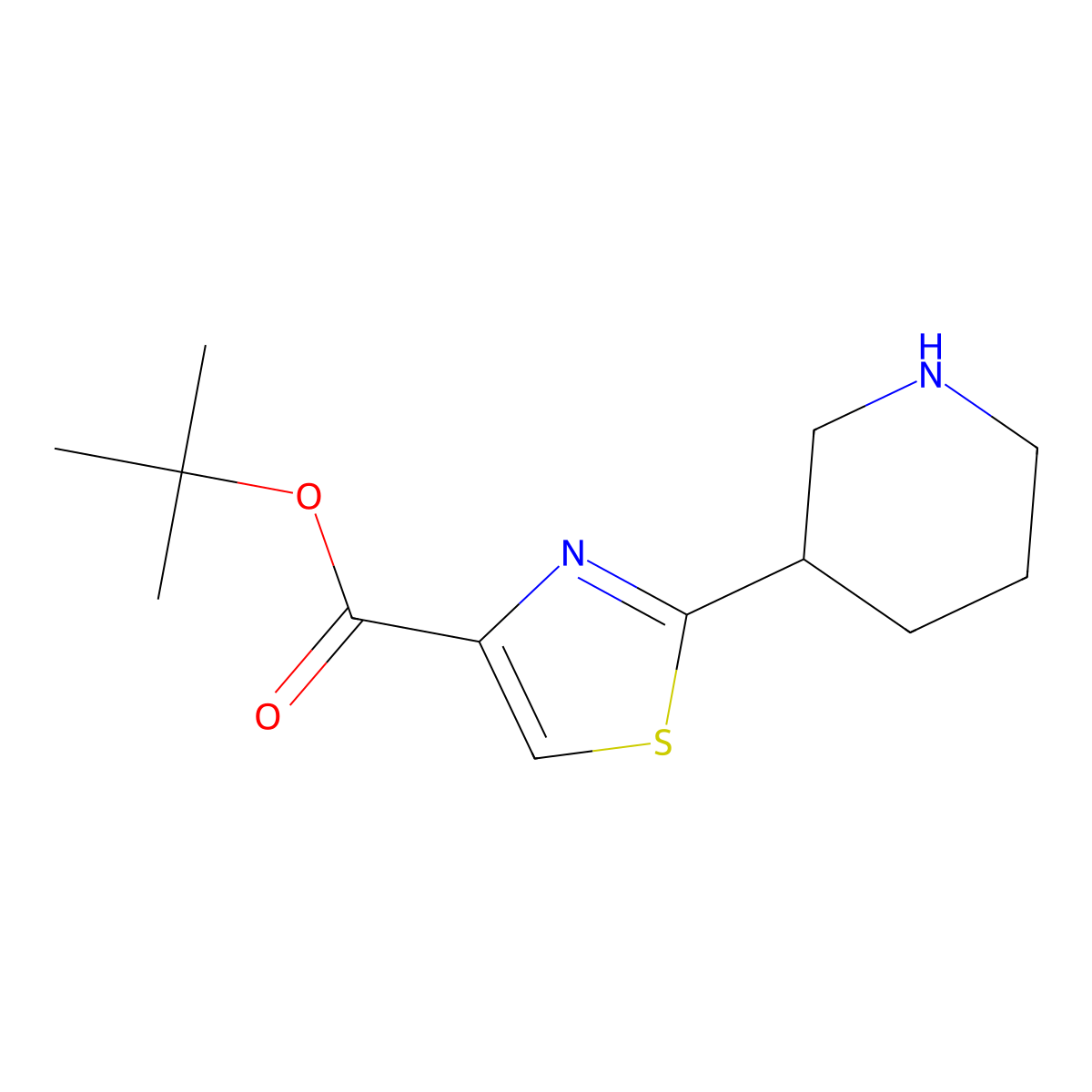Tert-butyl 2-(piperidin-3-yl)-1,3-thiazole-4-carboxylate molecular structure, CAS 2171977-30-1