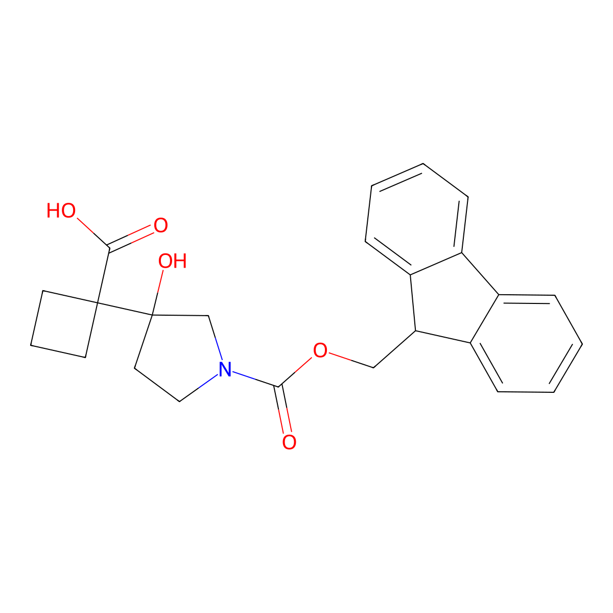 1-(1-{[(9H-fluoren-9-yl)methoxy]carbonyl}-3-hydroxypyrrolidin-3-yl)cyclobutane-1-carboxylic acid molecular structure, CAS 2171977-83-4