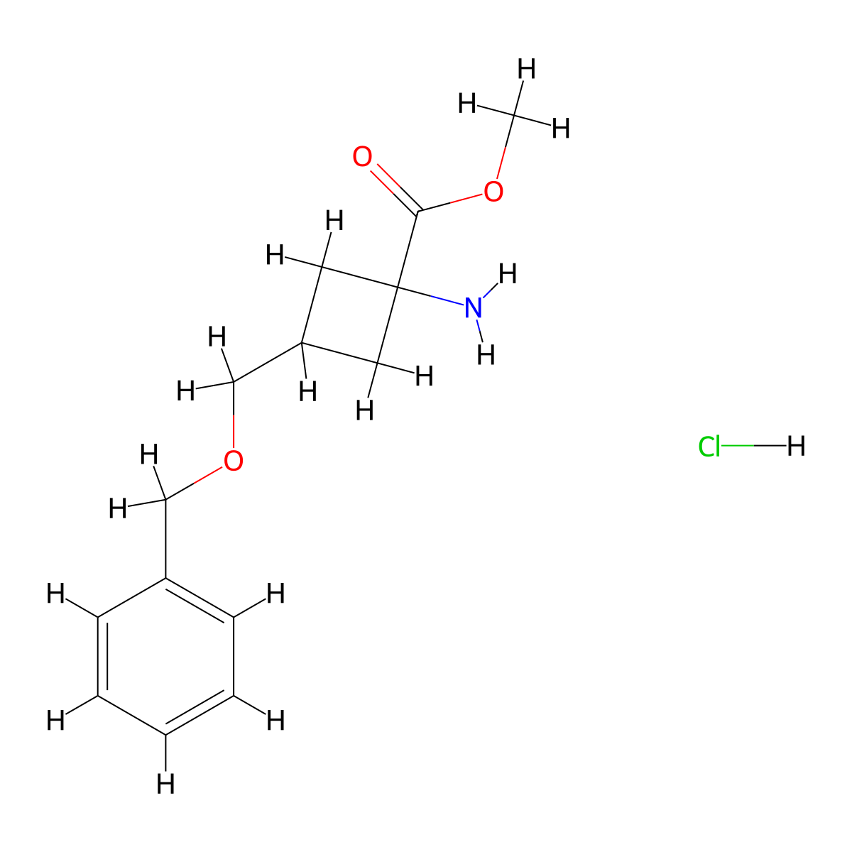 Methyl 1-amino-3-((benzyloxy)methyl)cyclobutane-1-carboxylate hydrochloride molecular structure, CAS 2171979-10-3