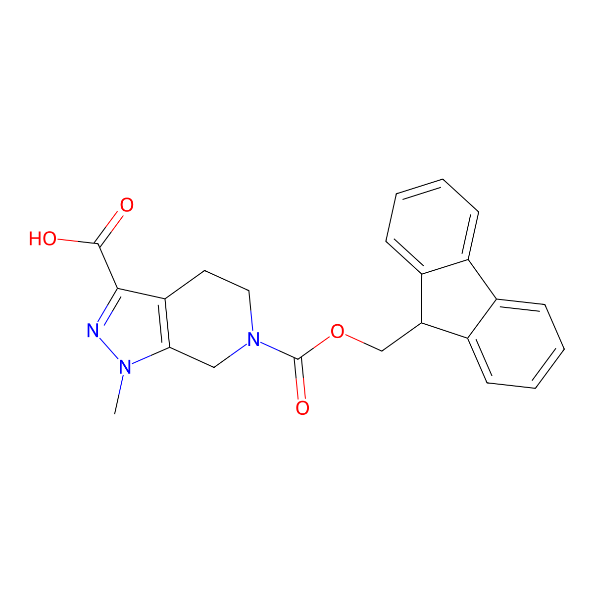 6-{[(9H-fluoren-9-yl)methoxy]carbonyl}-1-methyl-1H,4H,5H,6H,7H-pyrazolo[3,4-c]pyridine-3-carboxylic acid molecular structure, CAS 2171982-01-5