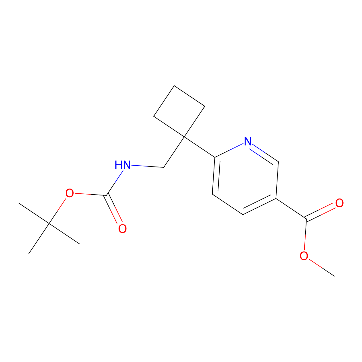Methyl 6-[1-({[(tert-butoxy)carbonyl]amino}methyl)cyclobutyl]pyridine-3-carboxylate molecular structure, CAS 2171984-08-8