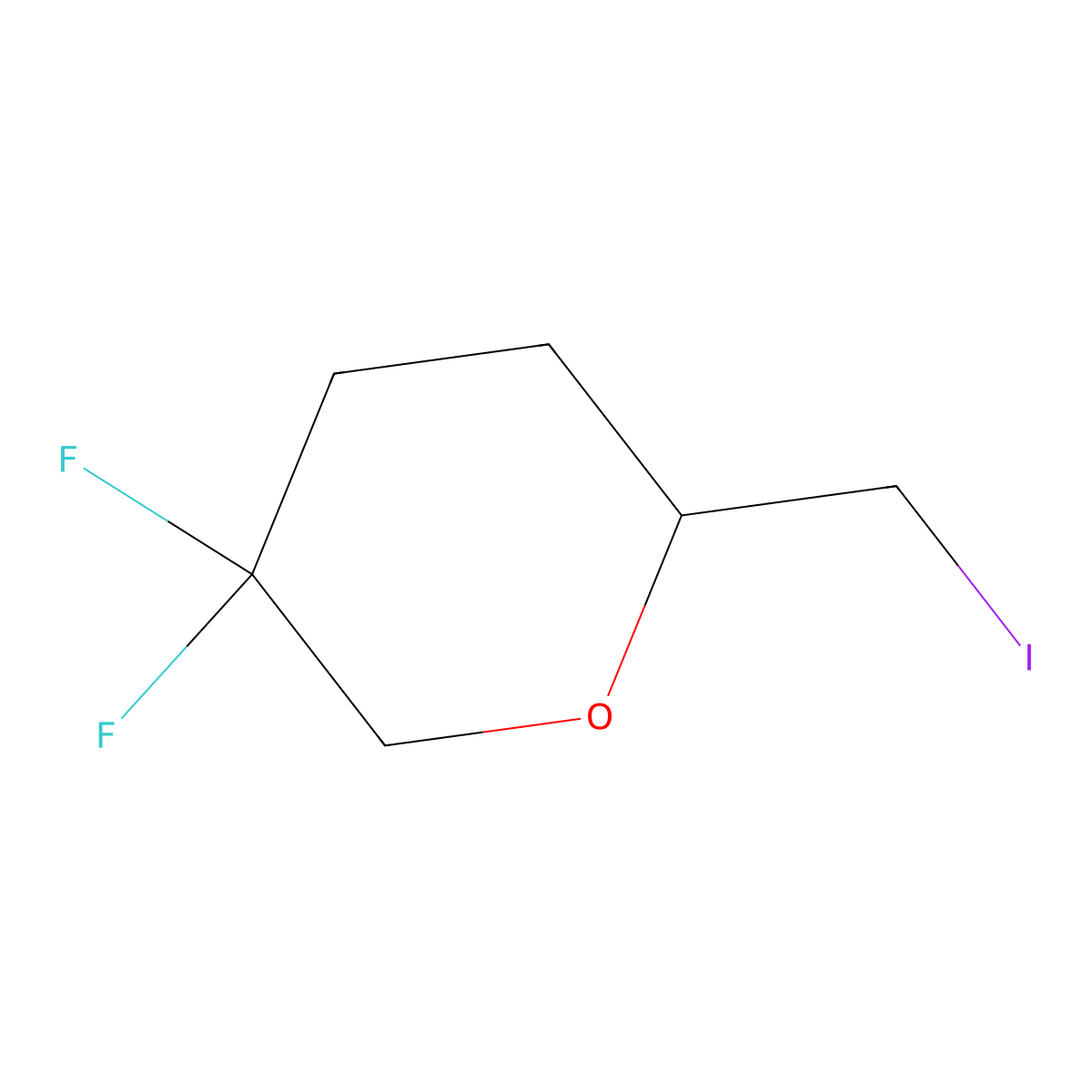 5,5-Difluoro-2-(iodomethyl)oxane molecular structure, CAS 2171988-38-6
