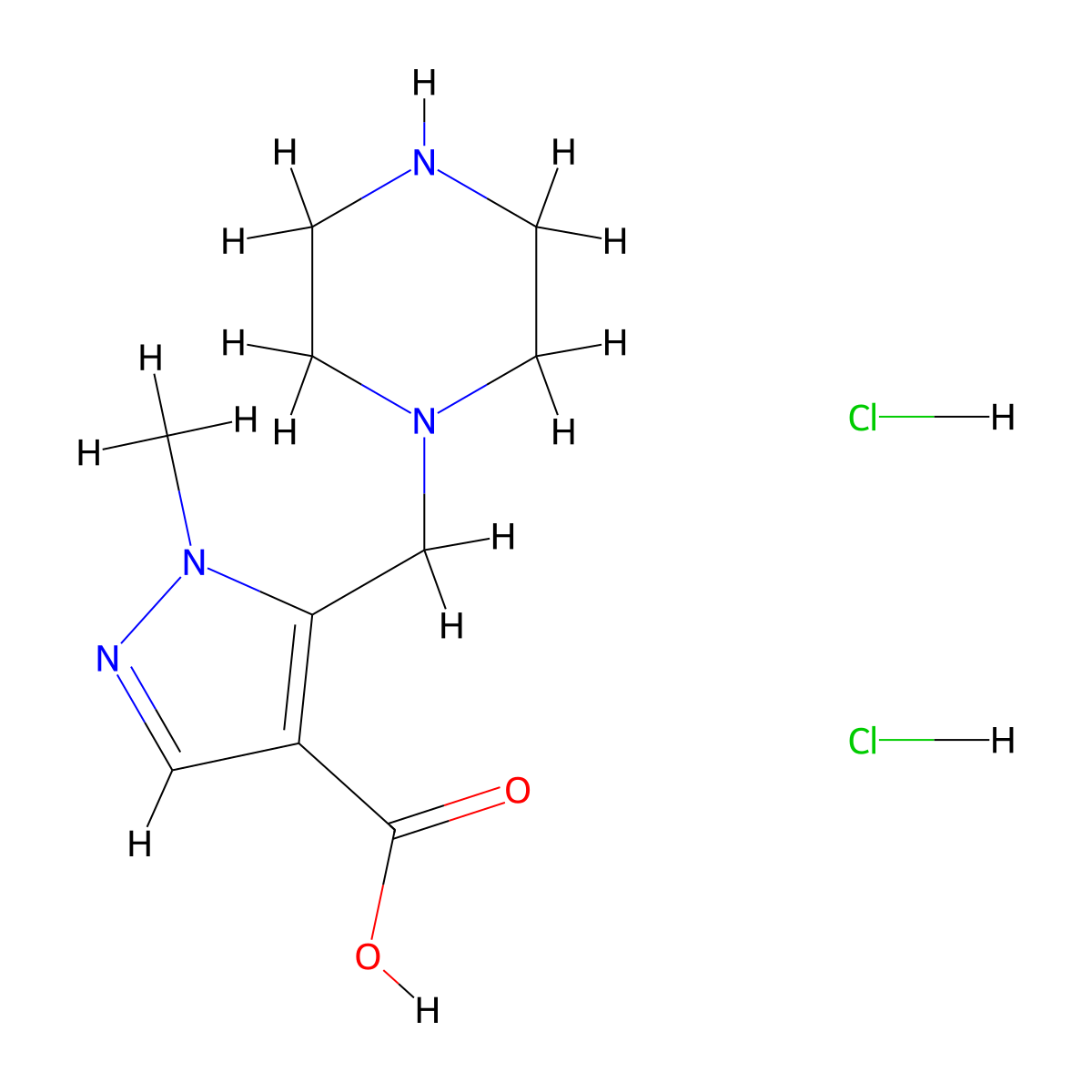 1-Methyl-5-(piperazin-1-ylmethyl)-1H-pyrazole-4-carboxylic acid dihydrochloride molecular structure, CAS 2171989-74-3