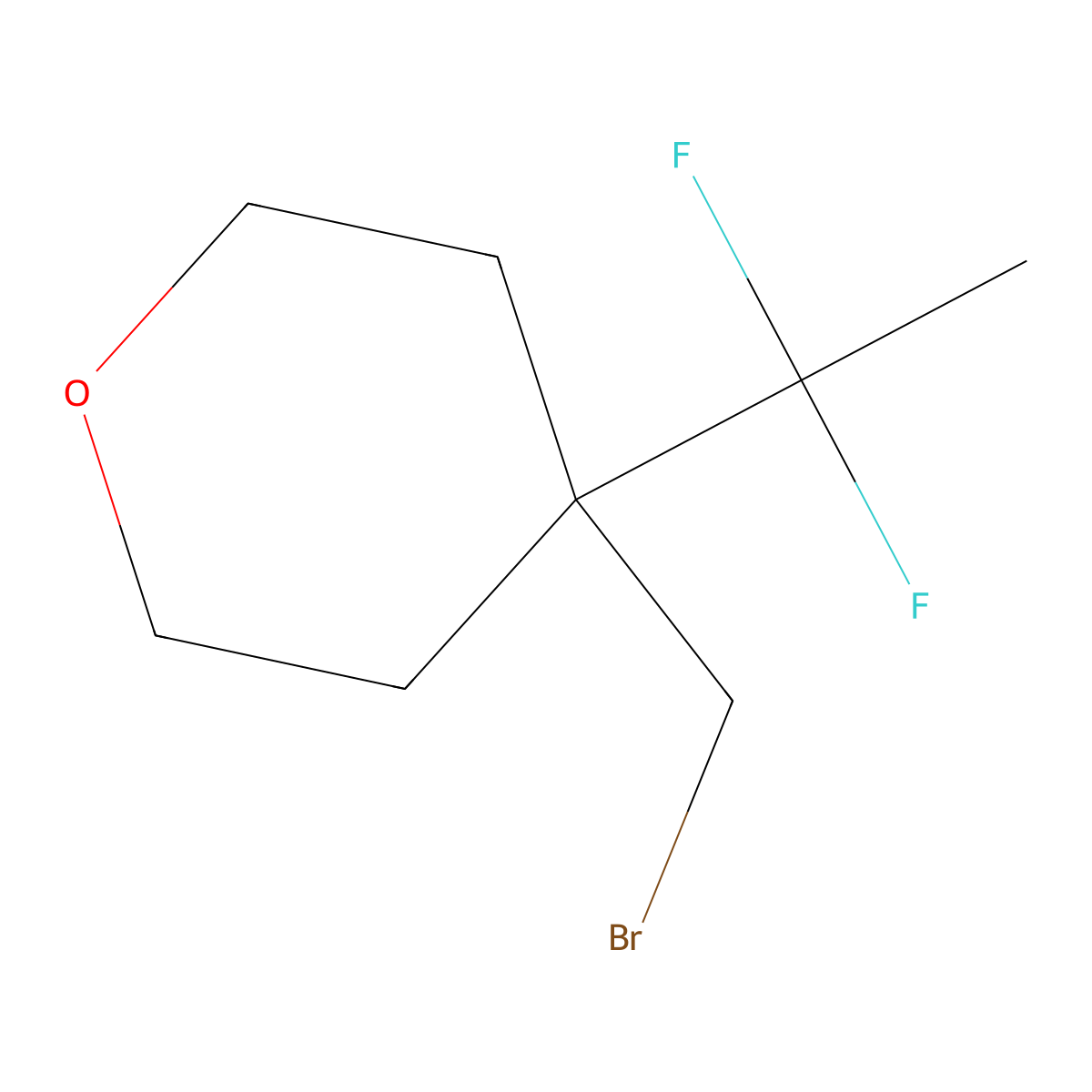 4-(Bromomethyl)-4-(1,1-difluoroethyl)oxane molecular structure, CAS 2171990-07-9