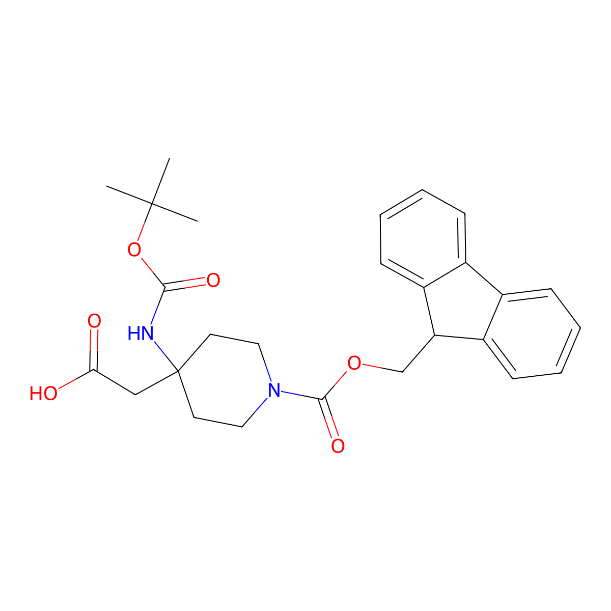 2-(4-{[(tert-butoxy)carbonyl]amino}-1-{[(9H-fluoren-9-yl)methoxy]carbonyl}piperidin-4-yl)aceticacid molecular structure, CAS 2171993-34-1