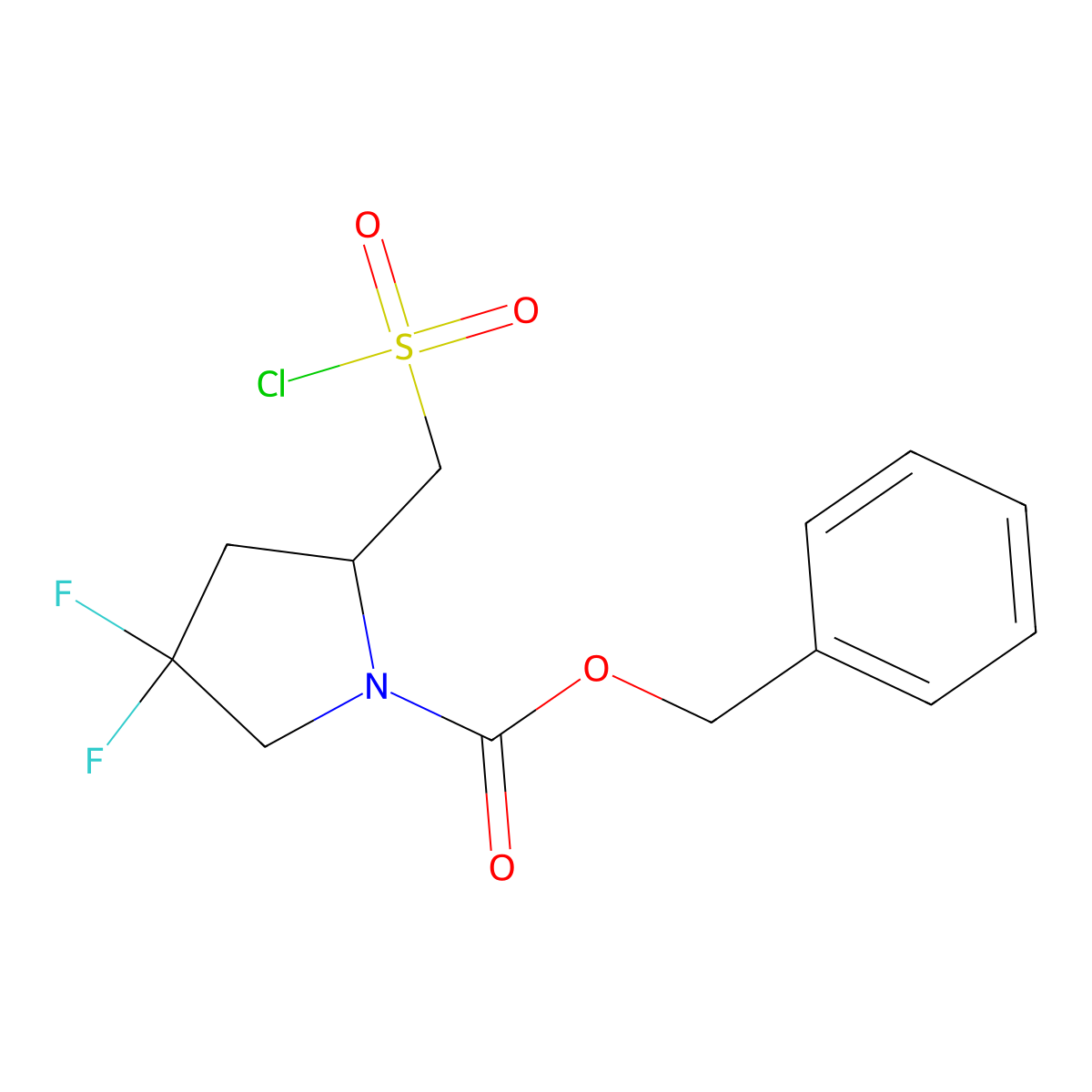 Benzyl2-[(chlorosulfonyl)methyl]-4,4-difluoropyrrolidine-1-carboxylate molecular structure, CAS 2172008-36-3