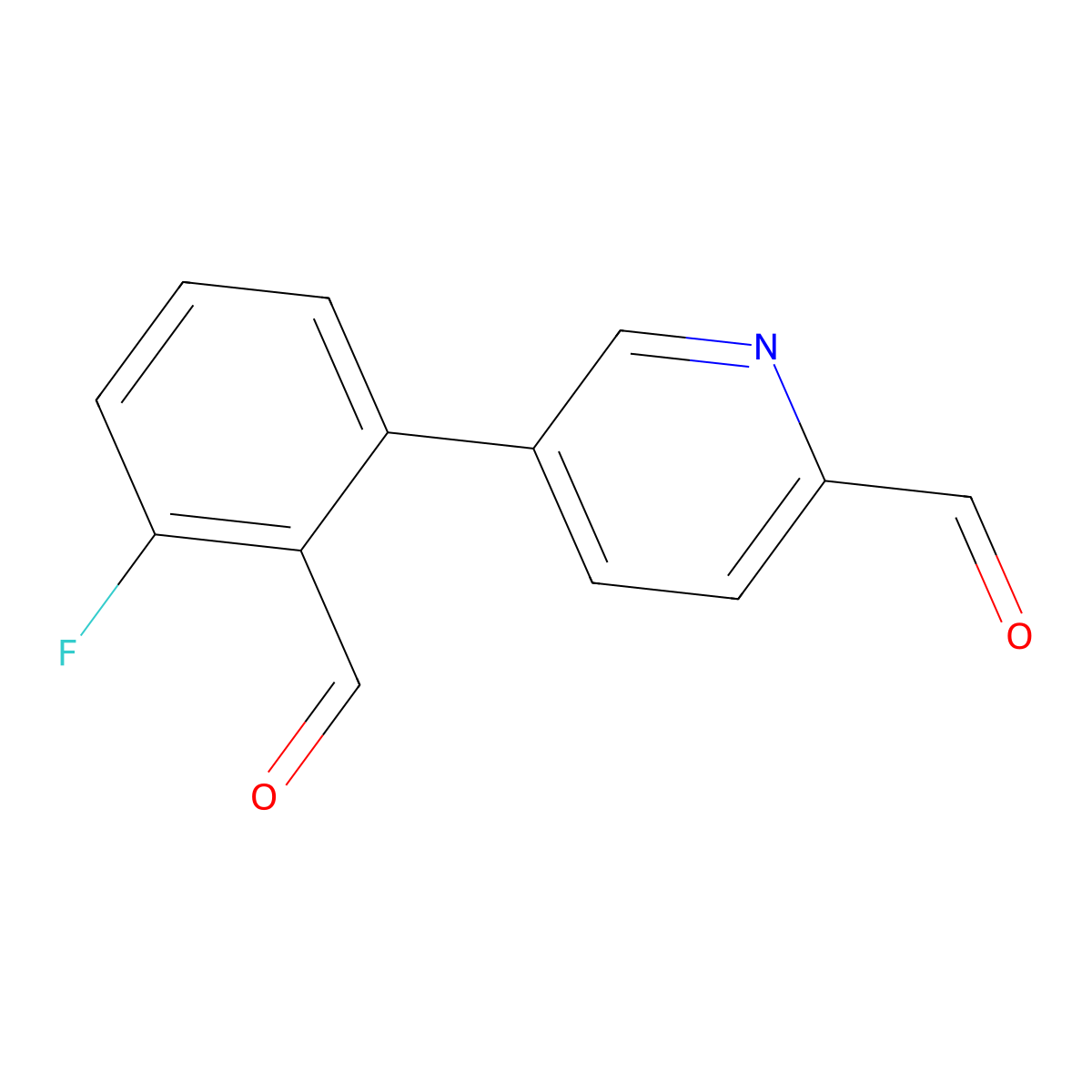 5-(3-Fluoro-2-formylphenyl)pyridine-2-carbaldehyde molecular structure, CAS 2172008-65-8
