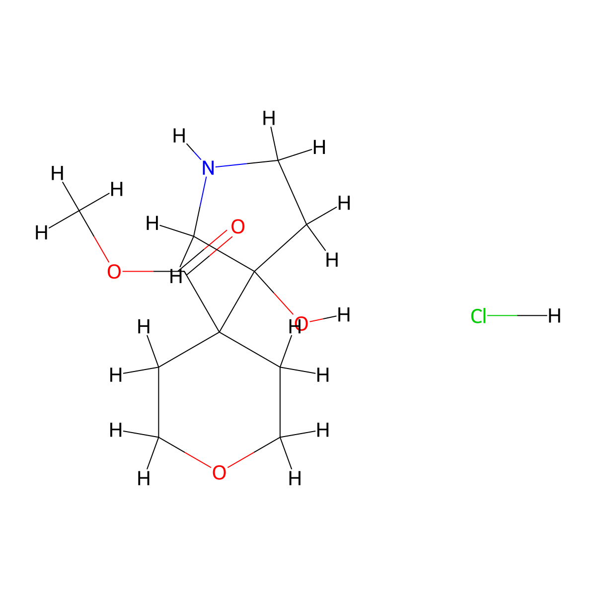Methyl 4-(3-hydroxypyrrolidin-3-yl)oxane-4-carboxylate hydrochloride molecular structure, CAS 2172010-21-6
