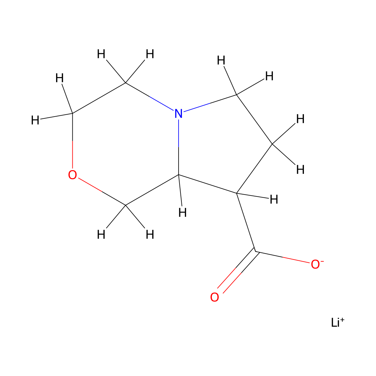 lithium(1+) hexahydro-1H-pyrrolo(2,1-c)(1,4)oxazine-8-carboxylate molecular structure, CAS 2172012-03-0