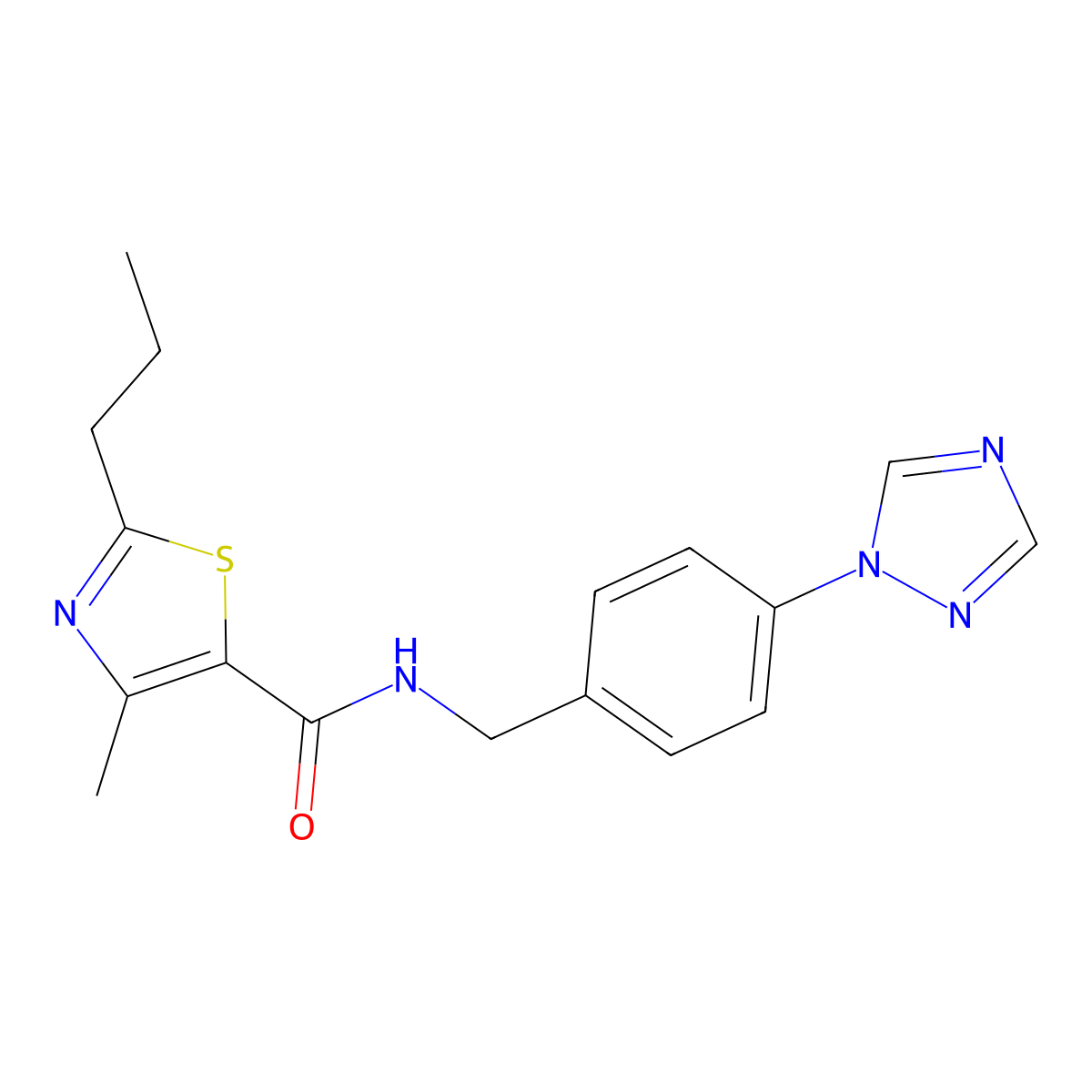 4-methyl-2-propyl-N-{[4-(1H-1,2,4-triazol-1-yl)phenyl]methyl}-1,3-thiazole-5-carboxamide molecular structure, CAS 2172015-59-5