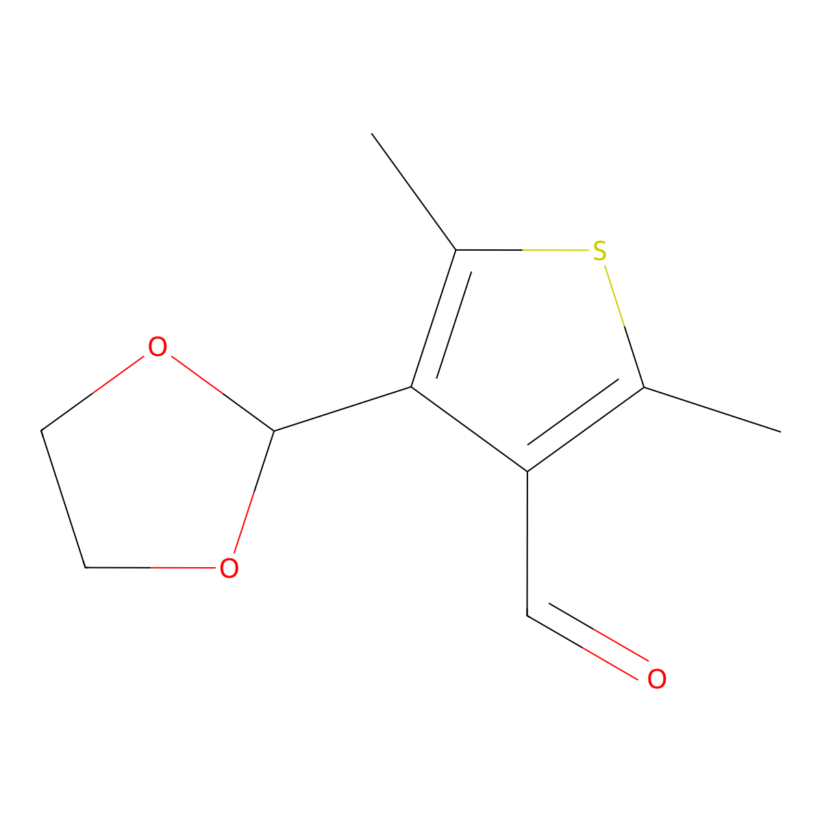 4-(1,3-Dioxolan-2-yl)-2,5-dimethylthiophene-3-carbaldehyde molecular structure, CAS 2172017-84-2
